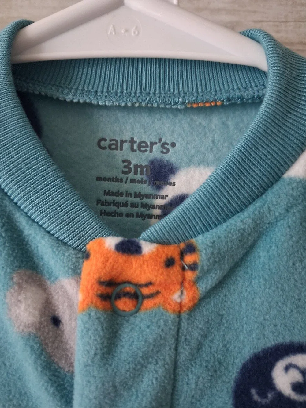 Carter's Teal Blue Animal Face Fleece One-Piece Footed Pajamas